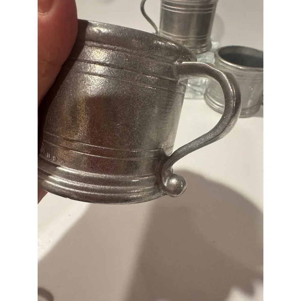 Vintage Pewter Mini Tankard Mugs‎ Set of 3 USA Metal Shot Cups Barware